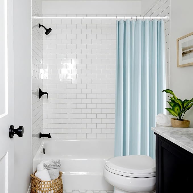 2Pack White Shower Curtain Rod 45 to 77 Inch,Shower Rods for Bathroom,Spring Tension Curtain Rod No Drilling for Windows Doors Closet Kitchen Wardrobe