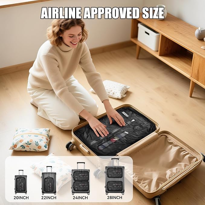 Vacuum Bags for Travel, Waterproof Compression Bags with Wireless Lockable Pump, Reusable Vacuum Packing Cubes Compatible with Suitcase, Luggage, Backpack (2, Black, 36L)