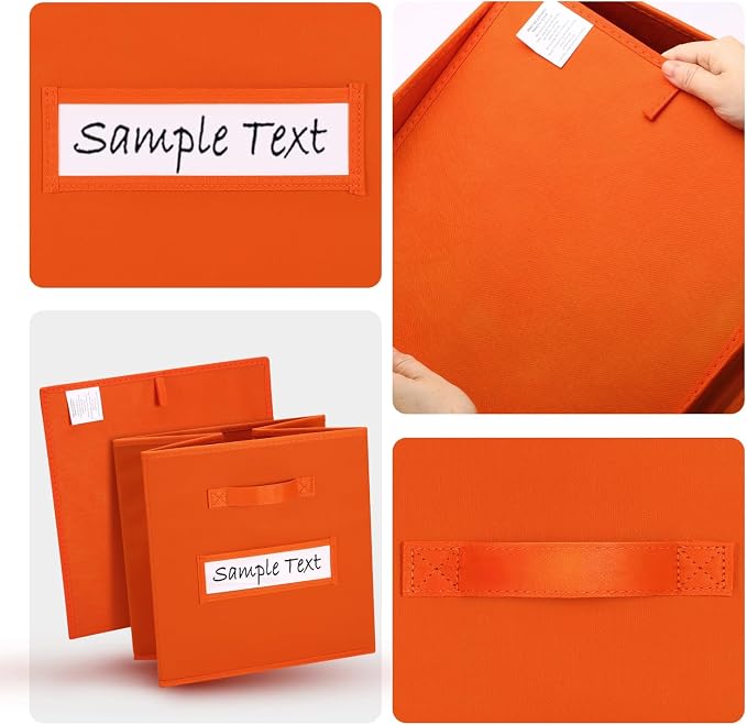 Fabric storage cubes (8 Pack) 11 Inch Cube Storage Bin, cube organizer bins with 8 Labels Window Cards & a Pen, Foldable cube organizer bins and Storage Box, Orange
