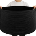 OIAHOMY 105L Extra Large Blanket Basket - Decorative Cotton Rope Storage Basket for Bedroom, Living Room & Nursery - Woven Laundry Hamper for Organizing Blankets, Clothes & Toys - Black