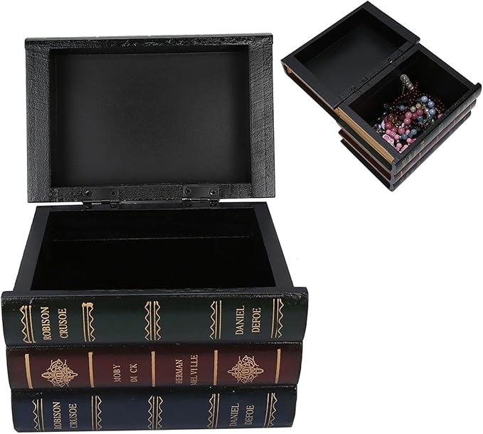 CHICIRIS Wooden Book Box Multi Functional Jewelry Storage Case Home Office Decor for Living Room Bedroom Dresser Organization and Office Bookcase Ornaments