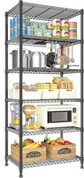 Xcity Storage Shelves, 6 Tier Heavy Duty Metal Shelving Unit, 2400 LBS Adjustable Steel Wire Shelf for Commercial, Pantry, Kitchen, Garage, 14" D x 30" W x 70" H, Black