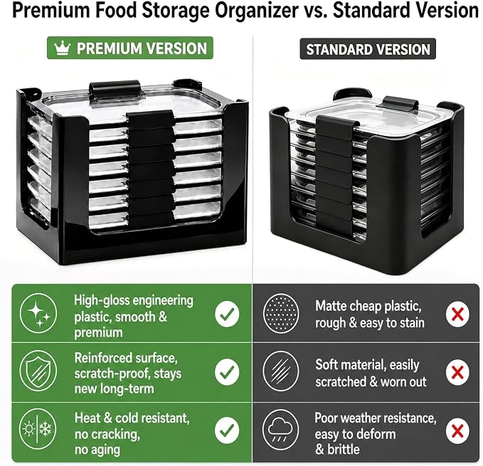 3PCS Clear Acrylic Food Container Lid Organizer for Rubbermaid Brilliance Nap-on Lids, Stackable Lid Holder Rack, Kitchen Storage Holder 4.7 Cup, 3.2 Cup, 1.3 Cup. 0.5 Cup Container，Black