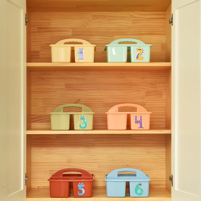 ALINK Plastic Classroom Caddy Organizer with Handle, 6-Pack 4 Compartments | Teacher Supply Storage Caddy for Classroom, Table, Desk, Office, Art Crafts - Macaroon