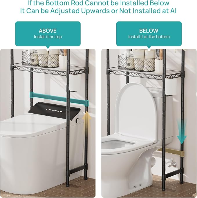 Over The Toilet Storage Shelf 3-Tier Bathroom Organizer and Storage Shelf | with Adjustable Shelf and Basket Freestanding Space Saver Above Toilet for Room Black