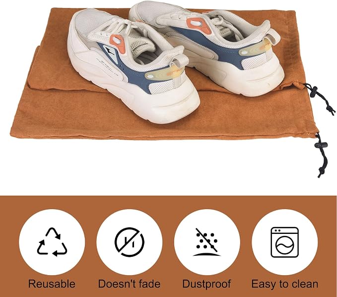 LAKE OF FIRE 8 Pcs Single Shoe Bags for Travel - 18"X9" Packing Shoe Travel Bags for Suitcase, Shoes (Brown)
