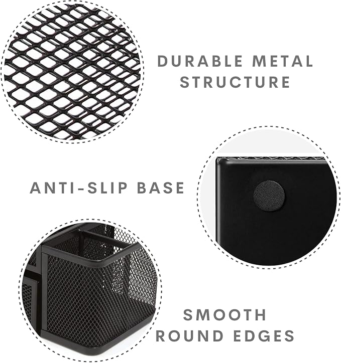 1InTheOffice Desk Supplies Organizer, Desk Caddy 7-Compartment Wire Mesh Accessory Holder, Matte Black