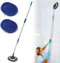 Wall Cleaner, Max 66'' Wall Mop with Long Handle, Ceiling Dust Mop with 15° Labor-Saving Elbow Extension Pole, Baseboard Duster Washer Scrubber, High Reach Window Cleaning Brush, Roof Cleaning Tool-BU