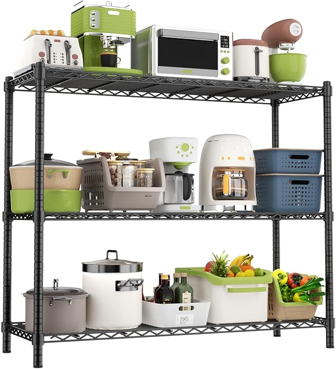 ROOMTEC 3-Tier Wire Shelving Unit,48" W*20" D*47" H,Max Load 1200 lbs | Small Garage Shelves, Heavy Duty Storage Shelf, Adjustable Metal Shelf Rack for Kitchen, Laundry, Pantry, Warehouse, Basement