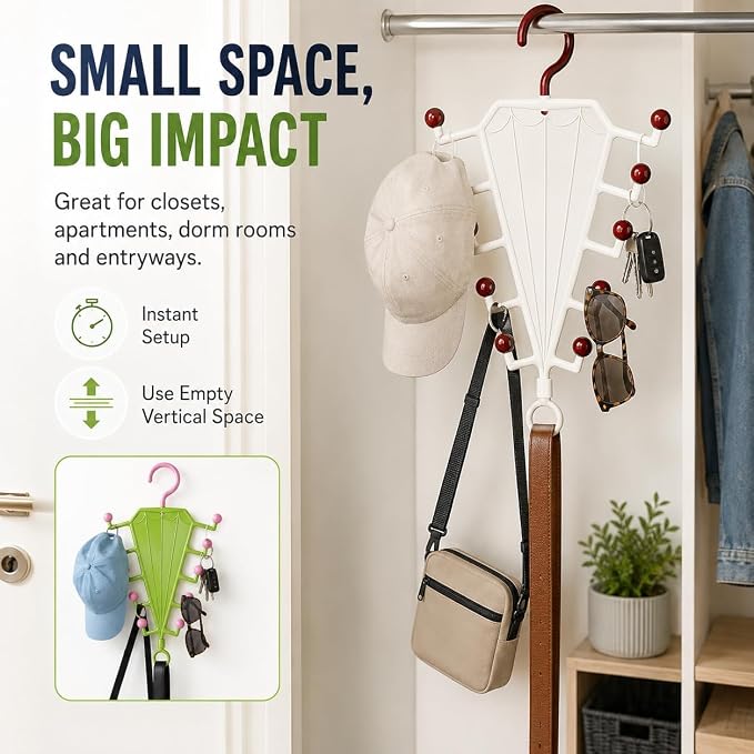 V-Shaped Double-Sided Closet Organizer Hanger, Multi-Functional V-Shaped Double Sided Hanger Storage Rack, Vertical Closet Storage Rack for Shirts, Light Jackets, Hats, Scarves (3, Green)