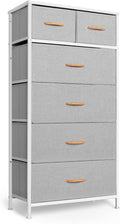 Mifuro Tall Dresser for Bedroom, Vertical Storage Organizer Tower with 6 Drawers, Chest of Drawers with Fabric Bins, Steel Frame, Wood Top for Bedroom, Closet, Entryway- Light Grey