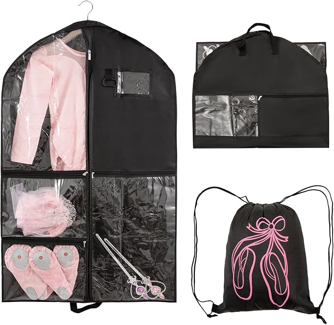 Dance Costume Garment Bag for Dancers with Backpack Storage Bag,40 inch Kids Garment Bag for Dance Competitions with Pockets for Dance Costumes,Cheer Uniform Garment Bags for Hanging Clothes Travel