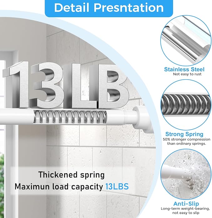 2-Pack White Shower Curtain Rod 31-49 Inch - 7/8'' Diamete Shower Tension Rod for Bathroom, Closet, Window, Room Divider, Adjustable Small Shower Rod, Easy Installation, No Drilling