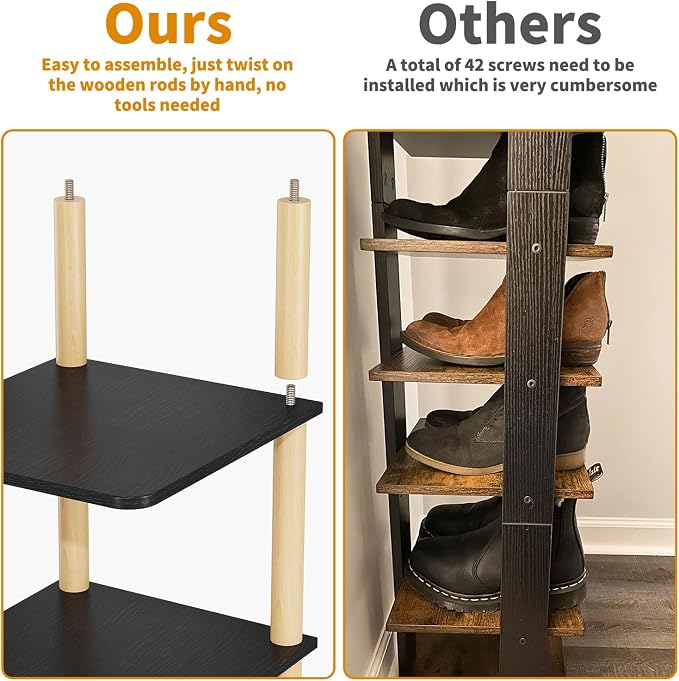 8 Tiers Vertical Shoe Rack, Tall Narrow Shoe Tower, Corner Shoe Rack, black | Small Shoe Organizer for Entryway, Closet, Dorm & Small Spaces, Freestanding Wooden Shoe Shelf for Boots, Sneakers, Heels.