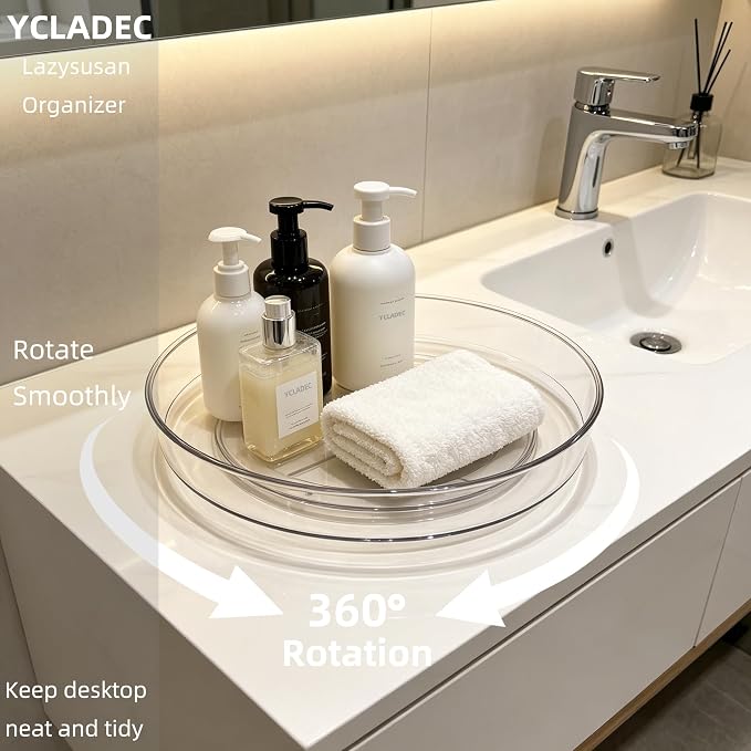 3 Pack Lazy Susan Turntable Organizer Pantry Cabinet 10.6" | Pantry Organization and Storage Spice Rack Fridge Rotating Condiment Tray Spinner for Kitchen Bathroom Makeup Cosmetic Clear