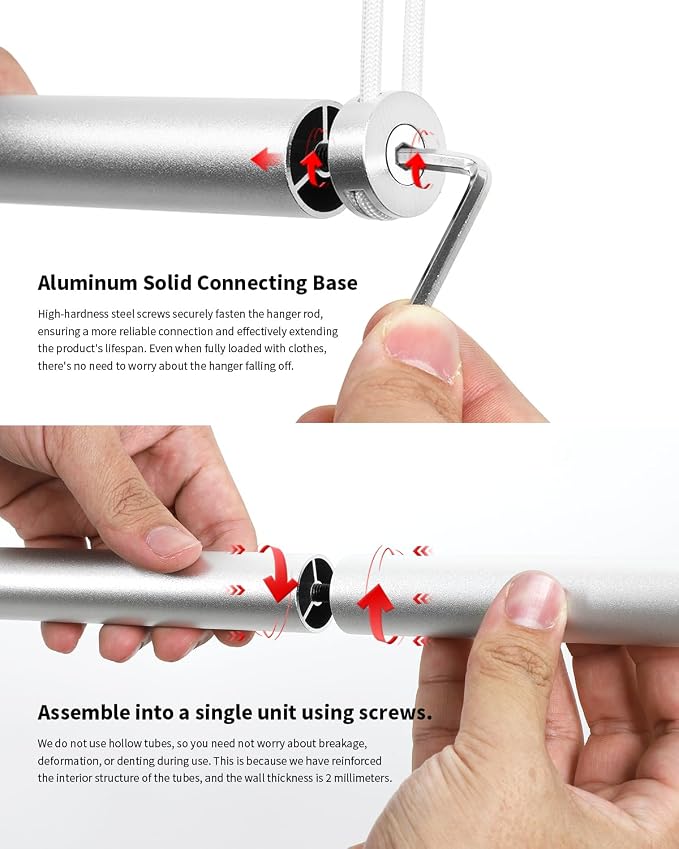 BaiNong Adjustable Closet Hanging Rod 40" Silver Closet Rod Extender | Heavy Duty Double Hanging Closet Rod, Walk-in Closets, and Clothes Rack to Maximize Storage Space