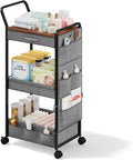 BBLIKE 3-Tier Diaper Caddy Organizer - Rolling Utility Baby Cart with Drawer and Side Pockets for Nursery and Baby Essentials, Multi-Function Cart for Bedroom and Bathroom, Gray