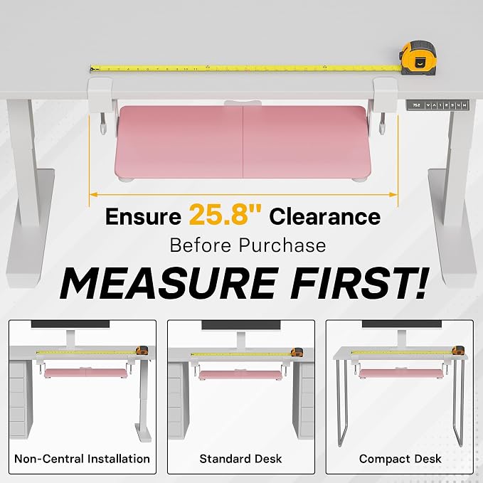 BONTEC KMT01-PJ Under Desk Keyboard Tray, Pull-Out Keyboard & Mouse Platform with C-Clamp, 20 x 11.8 in Space-Saving Ergonomic Slide-Out Drawer, Pink