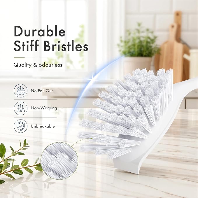 Amazer Dish Brush with Handle, 2 Pack Kitchen Scrub Brushes for Cleaning, Dish Scrubber with Stiff Bristles for Sink, Pots, Pans (Grey+Grey)