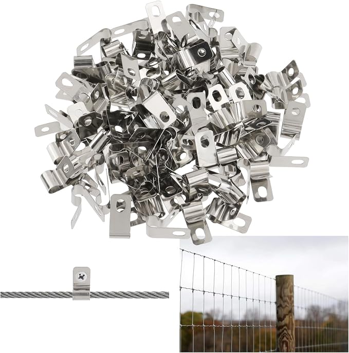 Antrader R-Type Cable Clips,6mm/0.24" Cable Clamps with Screws,100Pcs | 304 Stainless Steel Wire Clips Cord Clamp for Wood,Metal or Vinyl