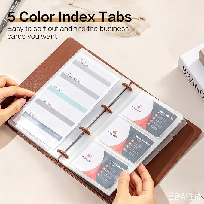 deli Business Card Book Holder, Business Card Organizer, Name Card Book Holder, Portable Office Business Card Holder, Hold 180 Cards, Brown