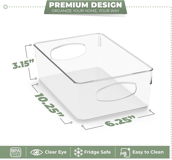 Sorbus 10-Pack Medium Clear Plastic Organizing Bins – Clear Bins for Organizing, Refrigerator Organizers, Fridge Organizer, Pantry Storage, Kitchen Organizer, and Pantry Organizers and Storage Bins