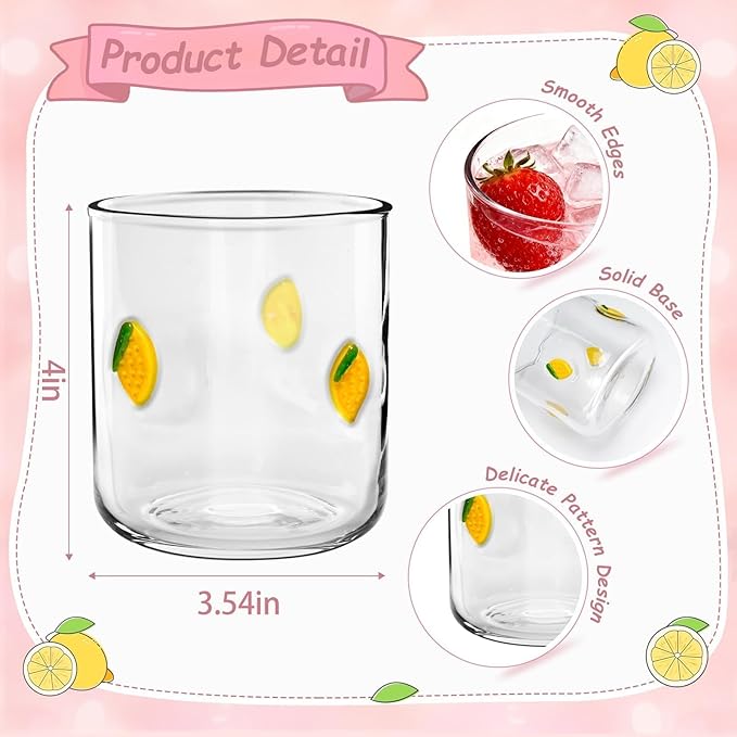 14 Ounce Icon Juice Glasses, Aesthetic Cocktail & Old Fashioned Drinking Glasses, Iconic Clear Glass Cups for Women, Sister, Friend & Party Gifts (Lemon)