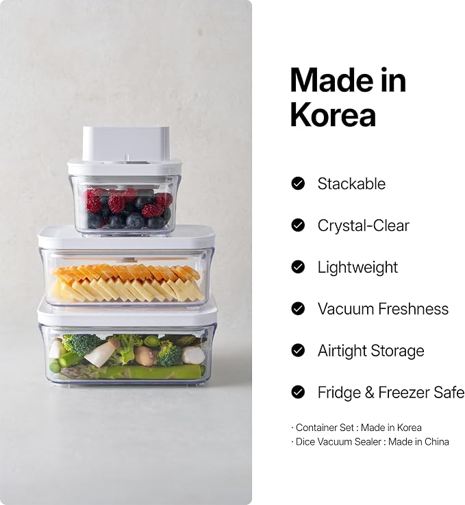 VAKUEN Premium Airtight Food Storage Container. Meal Prep 0.85qt 5pc/Set. 4pcs Container and Vacuum Sealer. Patented Double Silicone Lining, 100% Leak Proof, BPA-FREE