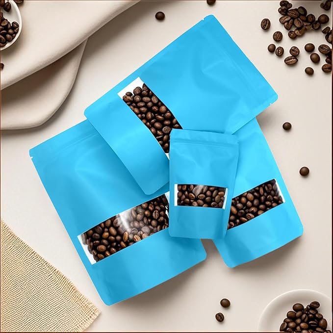 100PCS Foil Pouch Mylar Bags with Clear Window,ULIFESTAR Stand Up Sealable Bags with Tear Notches,Resealable for Food,Party Favors,Gift Packaging and Small Business(16 * 24cm/6.3 * 9.45",Blue)