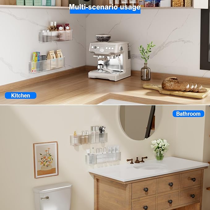 MUSTORN 2 Pack Adhesive Cabinet Door Organizer, Lid Organizers Inside Cabinet Spice Rack Food Container/Tumbler Lids Holders for Kitchen & Bathroom Wall Mounted(Acrylic)