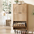 Farmhouse Shoe Cabinet Storage for Entryway, Slim Shoe Rack Cabinet with 3 Flip Drawers, Narrow Shoe Organizer Cabinet with Stylish Round Panel, Metal Leg and Handle