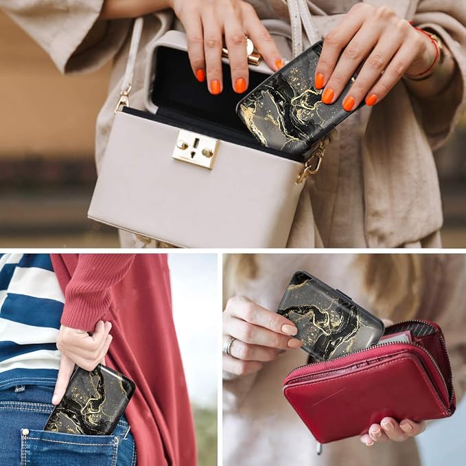 Coco Rossi Credit Card Holder RFID Aluminum Small Mini Wallet Women | Metal Wallet, Business Cards Holder, ID Case, Slim Sleeves, Womens Girls Gift, Carry Proof Wallets for Travel, Black Marble