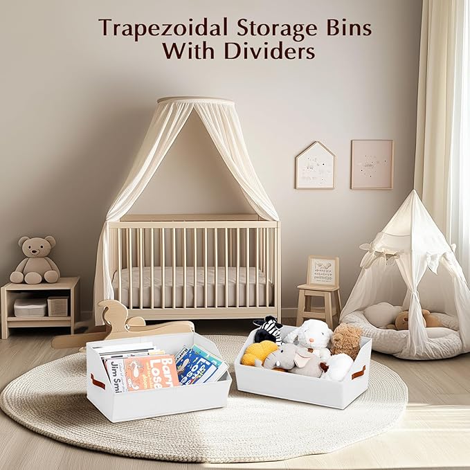 Homsorout Closet Organizers and Storage Bins - 8 Pack Collapsible Divided Trapezoidal Cube Storage Bins Baskets with Orange Handle for Organizing Clothes Blankets, Toys, Books, Towels(White)
