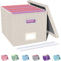 Oterri File Organizer with Lid, File Box, File Cabinet for Letter File Folder Storage, Hanging File Organizer for Office/Decor/Home,Document Organizer, 1 Pack,Beige-Box Only