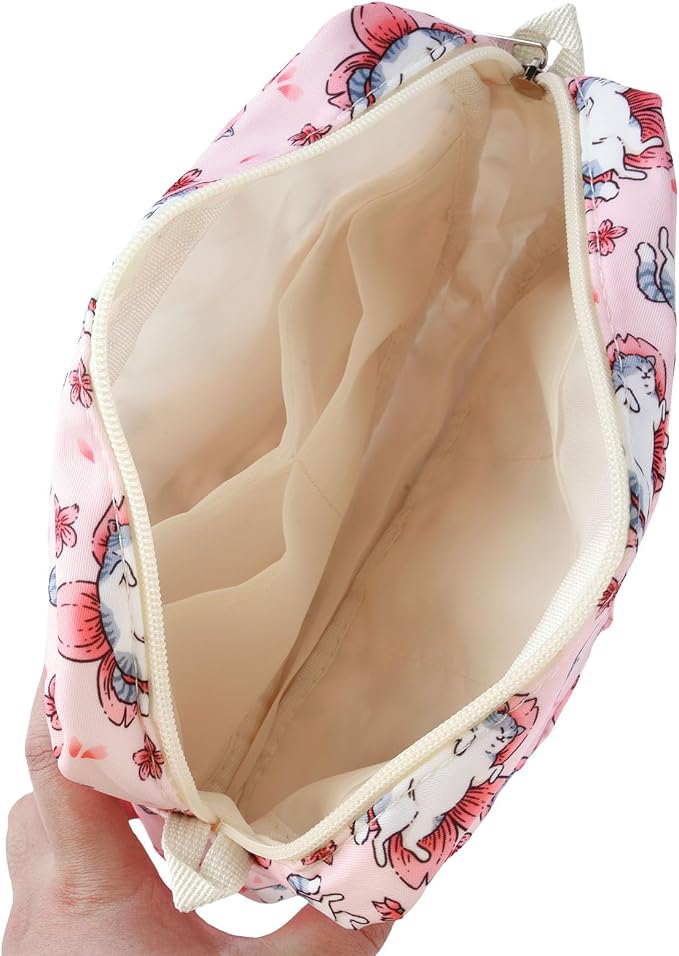 Portfolio Organizer with Multiple Pockets, Waterproof Travel Zippered Cosmetic Bag, Portable Storage Bag for Notebooks, Stationeries, Make-up, Journal Office Art Supplies.Petal Cat