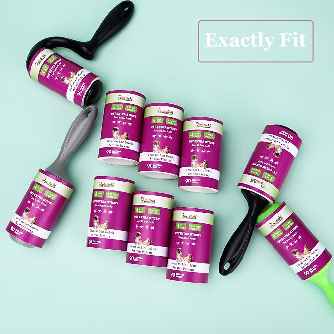 4 inch Lint Roller Refills Compatible with Scotch-Brite Pet Extra Sticky Lint Roller 90 Sheets per Refill Pack of 6 Rolls 540 Sheets Total Replacement for Scotch Brite Lint Roller Refill
