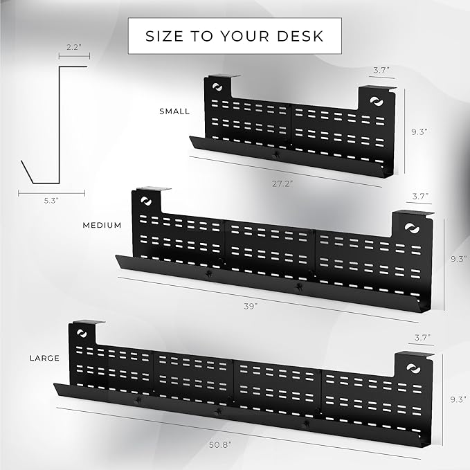 HumanCentric Under Desk Cable Management Tray and Computer Cord Raceway, Underdesk Cord Organizer, Standing Desk Cable and Wire Management, Heavy Duty, Included Straps, Medium, Black