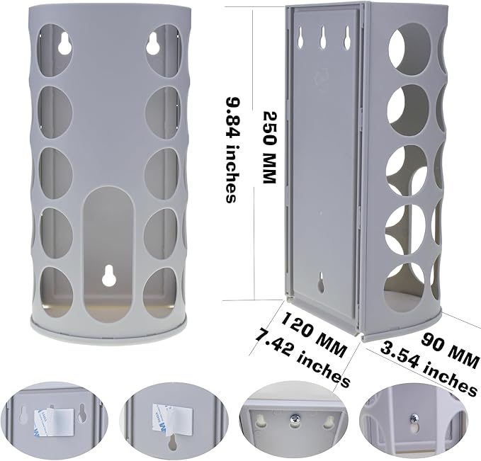 Wall-Mounted Plastic Bag Holder (2 Pack) - Multi-Use Kitchen Organizer for Grocery Bags, Socks & Underwear | Space-Saving Design with Adhesive & Screws