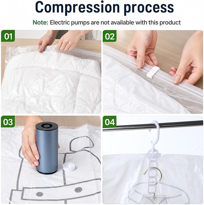 6 Pack Hanging Vacuum Storage Bags, Hanging Vacuum Sealer Storage Space Saver Bags for Clothing, Reusable Compressed for Suits, Dress, Jackets, 43.3 x 27.6 inch