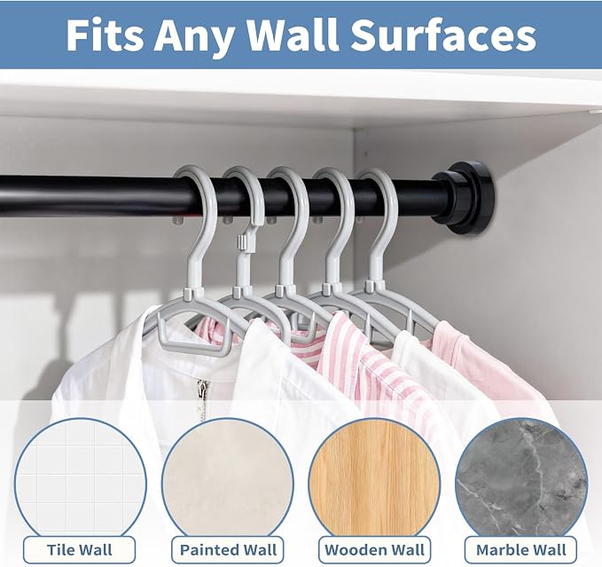No Drilling Adjustable Closet Rod, 26-80 Inches Heavy Duty Tension Rod for Hanging Clothes for Closet, Laundry Room & RV, Black