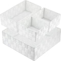Posprica Woven Storage Box Cube Basket Bin Container Tote Organizer Divider for Drawer,Closet,Shelf, Dresser (White)