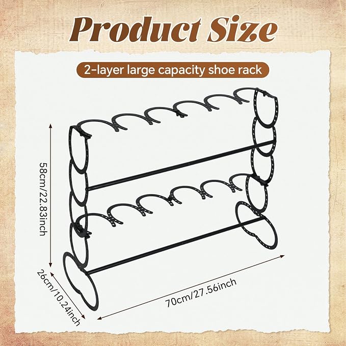 Cowboy Boot Rack 6 Pairs Horseshoe Boot Rack Cowboy Boots Storage Organizer Rustic Horseshoe Gifts Farmhouse Decor for Western Style Lovers Entryway Accessories (Two Level)