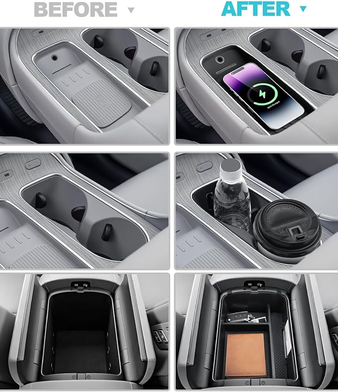 CDEFG 3Pcs for 2026 Hyundai Palisade Center Console Organizer for 2026 Hyundai Palisade Accessories Middle Console Storage Box & Wireless Charging Mat & Cup Holder Cover(Only for Split Armrest)