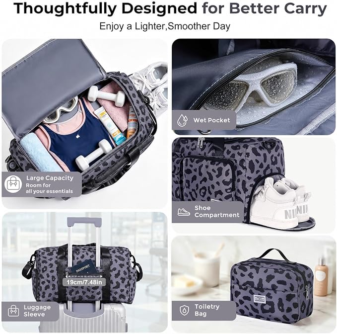 FIORETTO Women's Gym Duffle Bag with Shoes Compartment, 30L Capacity, Ideal for Travel, Gym, Sports, Duffel, Weekender