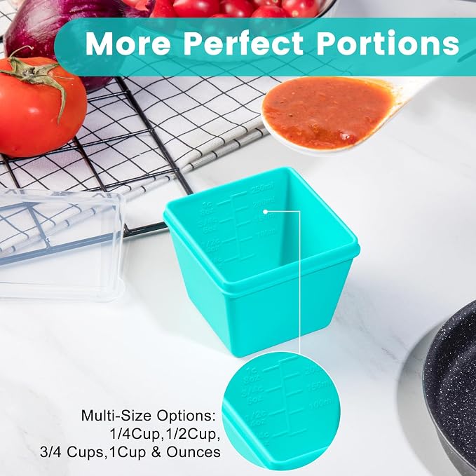 Gemice 1-Cup Silicone Freezer Molds with Lids & Base, Individual 8-Pack | Oven & Dishwasher Safe, BPA-Free Soup Portion Cubes Trays, Freezer Containers for Food Storage