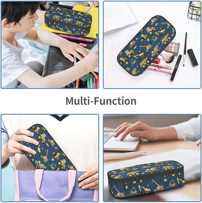 Yellow Trucks Large Pencil Case for Girls Boys, Pencil Pouch Pen Bag Kids | Big Capacity with Flip Top Zipper Stationery Organizer Storage Back to School Supplies for School Office College Student