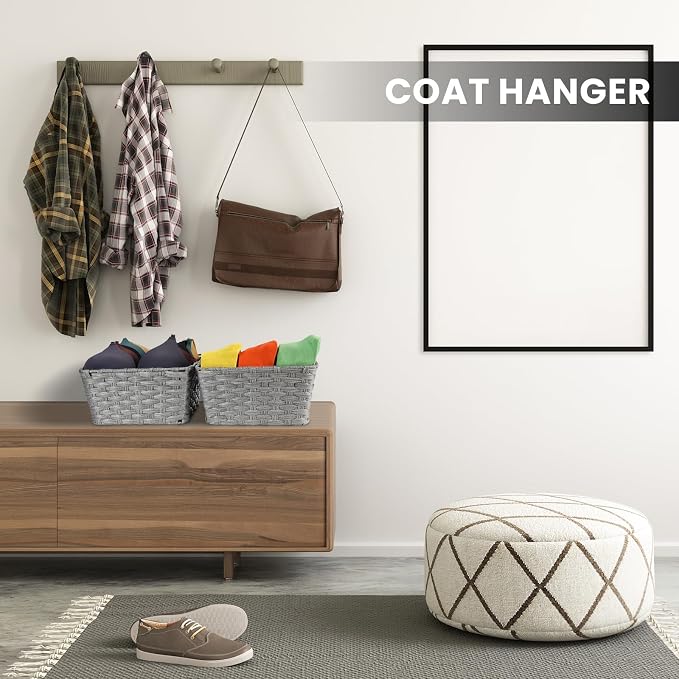 2-Pack Plastic Wicker Storage Baskets for Bathroom, 12"x12"x6", Grey | Versatile woven storage bins for shelves, toilet paper, closet, and home organizing – stackable, durable.