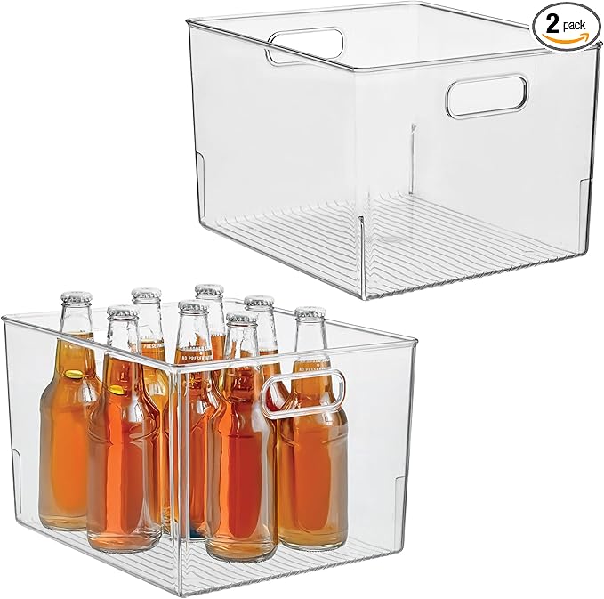iDesign Storage Bin with Handles, Set of 2, Clear | For Kitchen, Bathroom, or Home Office, Made in USA