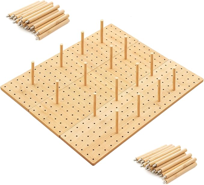 Kigley 3 Pcs Bamboo Wood Pegboard Drawer Organizer with 32 Pegs Wooden Peg Board Drawer Shelf Organizer Adjustable Peg System for Dishes Plate Pot Container Cookware Utensil Kitchen