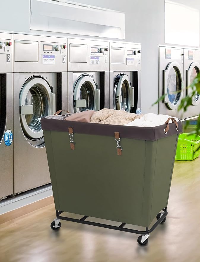 StorageWorks Laundry Basket with Wheels for Clothes, 320L Green Hamper Cart